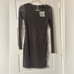 Charlotte Russe Gray Bodycon Long Sleeve Cocktail Dress